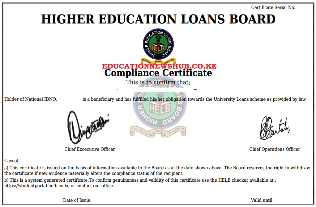 helb clearance certificate sample