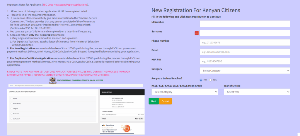 Application Process for TSC Number Online