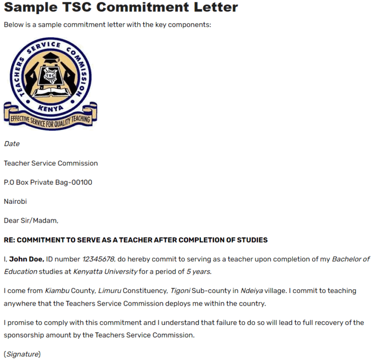 How to Write a Commitment Letter to TSC + Sample