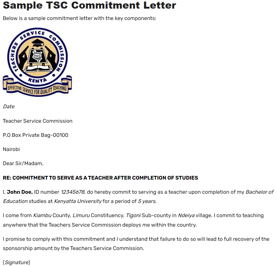 How to Write a Commitment Letter to TSC + Sample