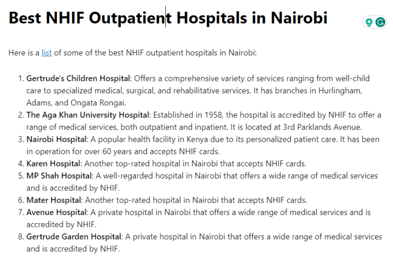 Best NHIF Outpatient Hospitals in Nairobi