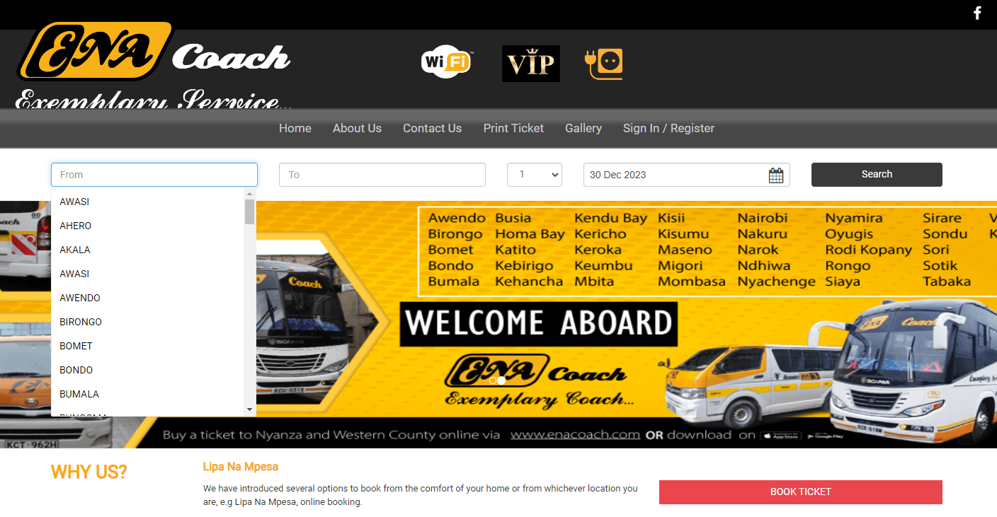 ENA Coach Online Booking Online + Guide