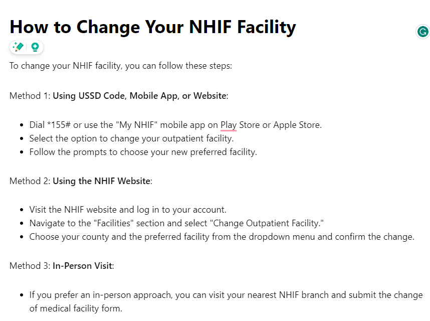 How to Change Your NHIF Facility