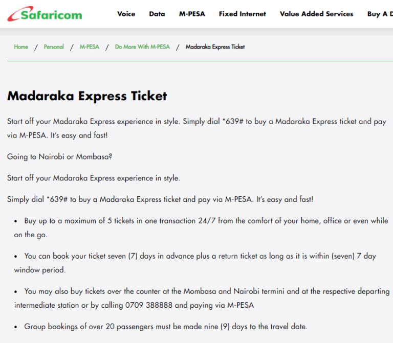 Latest SGR Online Booking Via MPESA Charges
