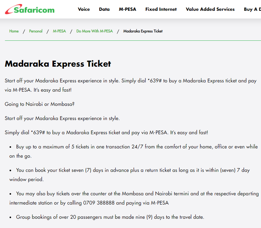 Latest SGR Online Booking Via MPESA Charges