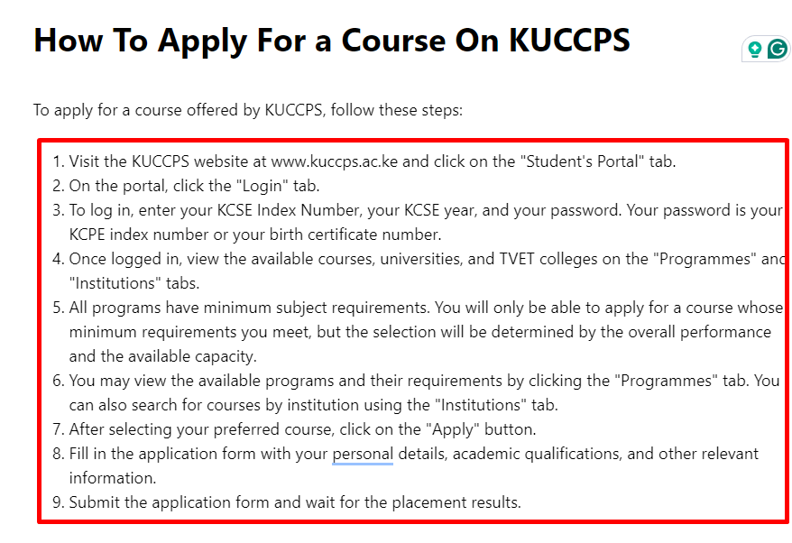 How To Apply For a Course On KUCCPS