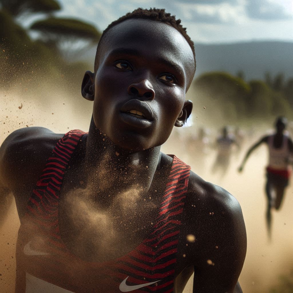 Kenyan athlete winning a race