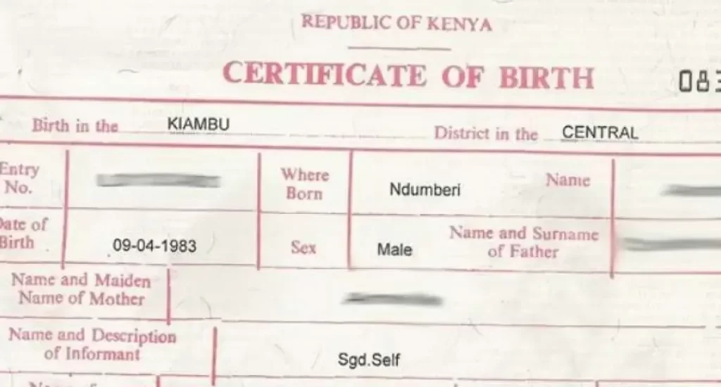 example of birth certificate in kenya