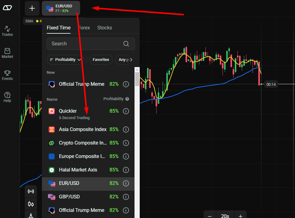 choosing an aseet on olymptrade